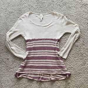 Blue Pepper Cream & Plum Striped Knit Long Sleeve Top